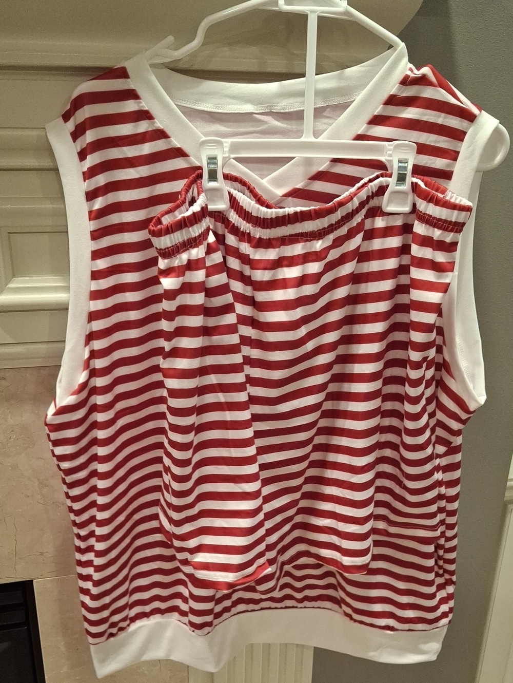 Women’s Red and White Striped Sleeveless Top - Classic Nautical Style